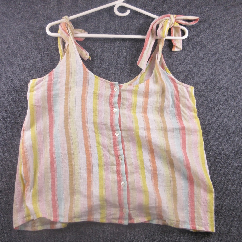 Sezane Tank Top Womens 42 Multicolor Stripe Tie Strap Button Back‎ Camisole Soft - Picture 2 of 7